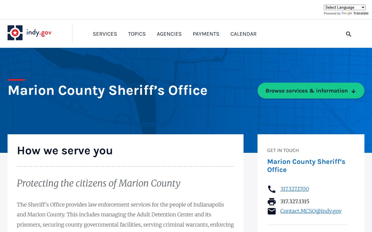 Marion County Sheriff office page for Indianapolis bench warrants