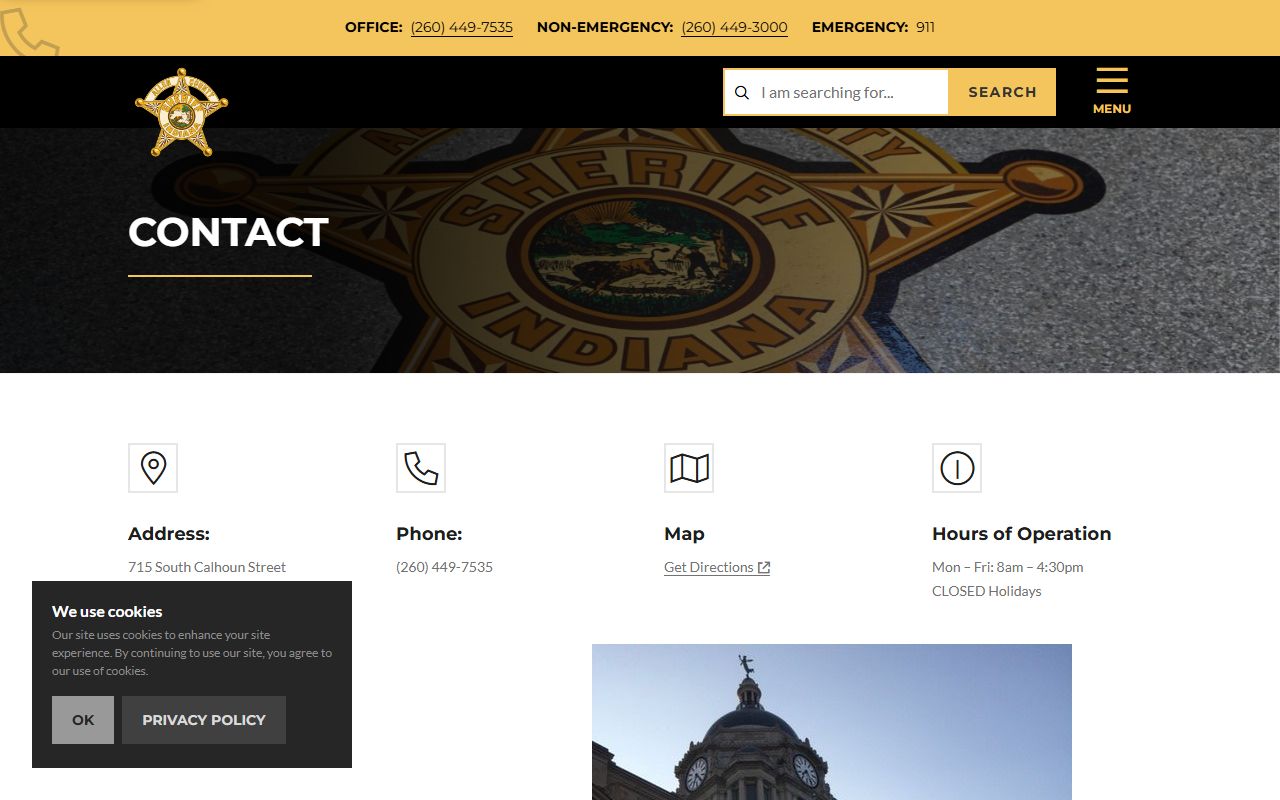 Allen County Sheriff contact information for bench warrant inquiries