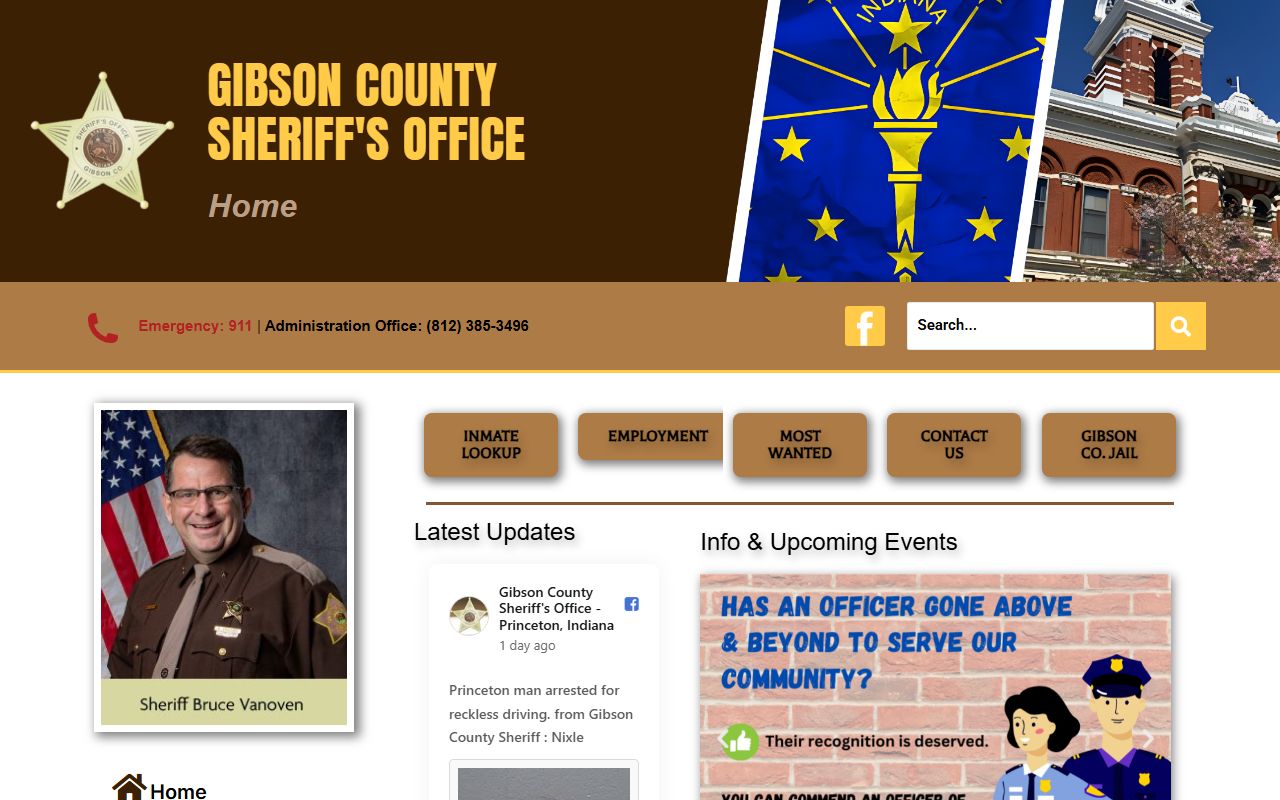 Gibson County Sheriff homepage for bench warrant and inmate information