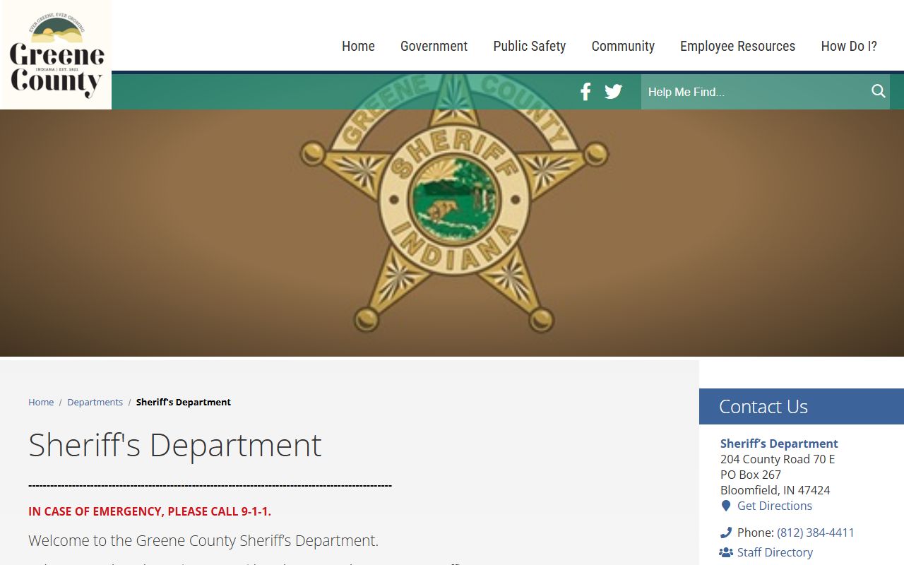 Greene County Sheriff department page for bench warrant and records information