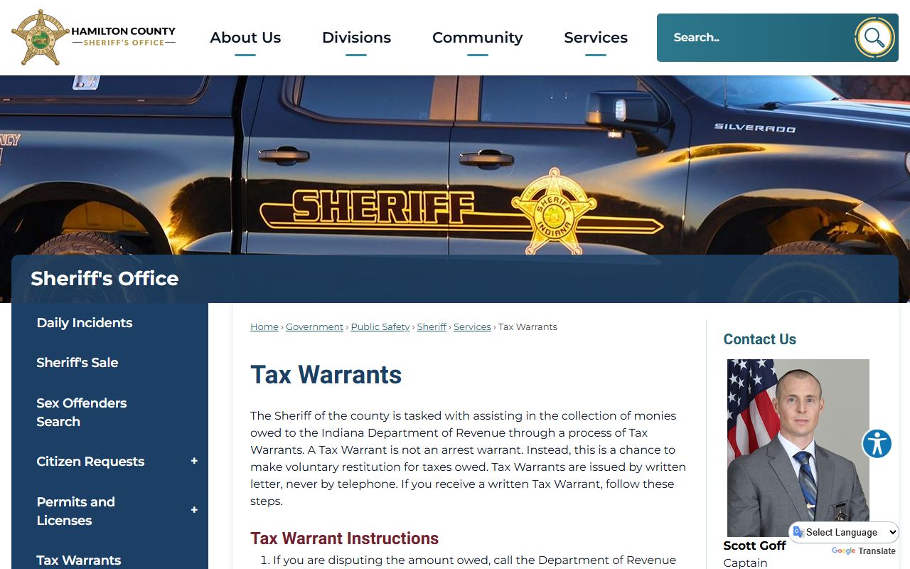Hamilton County Sheriff tax warrants information page