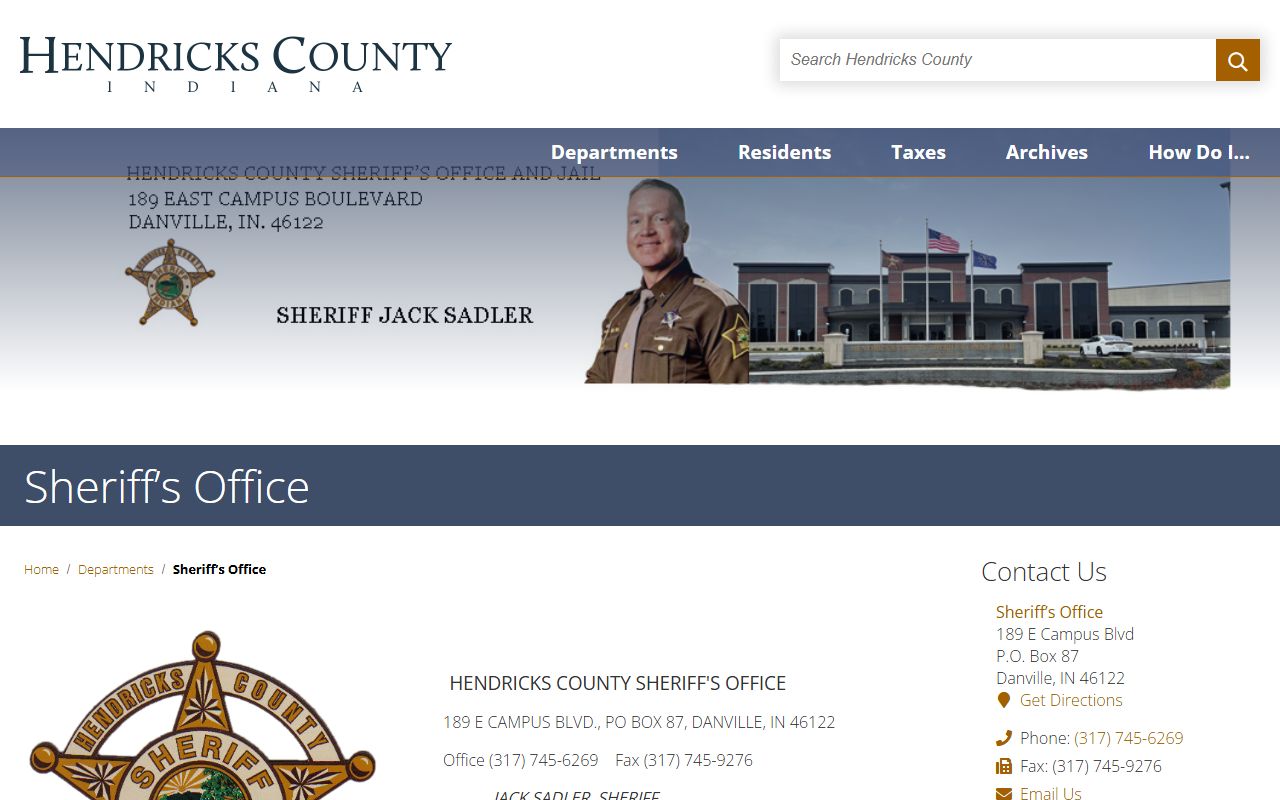 Hendricks County Sheriff's Office website for bench warrant searches