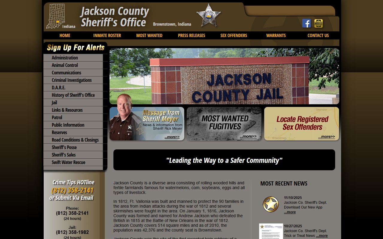 Jackson County Sheriff's Office homepage for bench warrant information