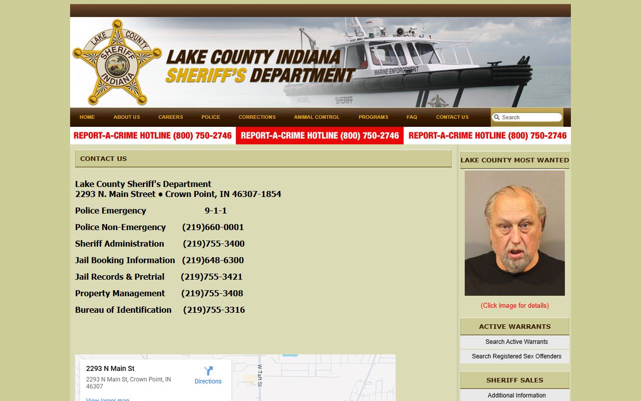 Lake County Sheriff contact page for bench warrant inquiries
