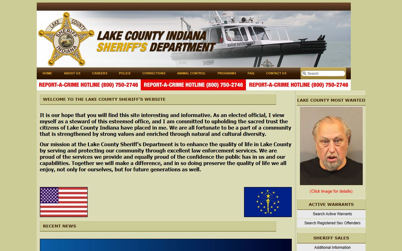 Lake County Sheriff homepage for bench warrant searches
