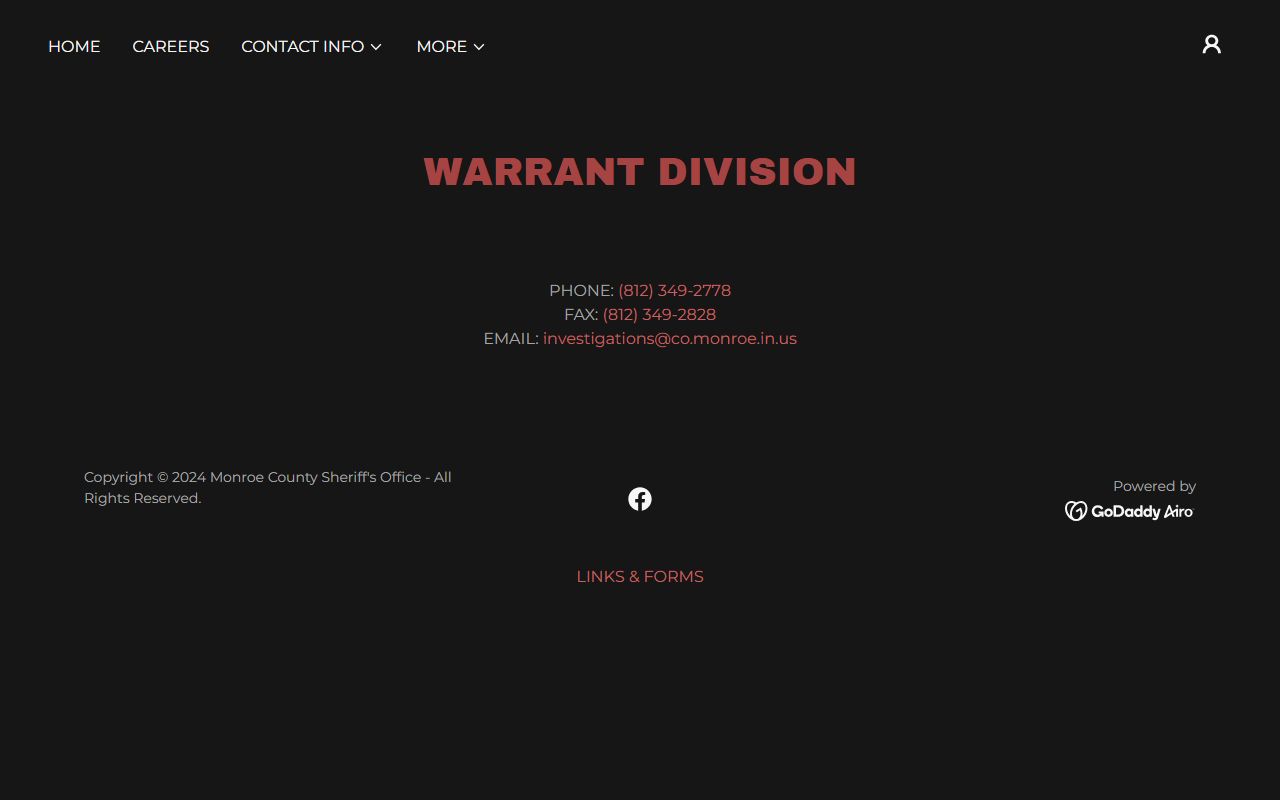 Monroe County Sheriff Warrant Division page for bench warrant searches