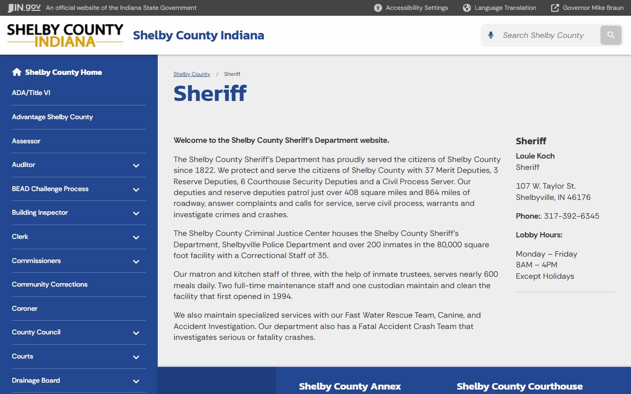 Shelby County Sheriff homepage for bench warrant information