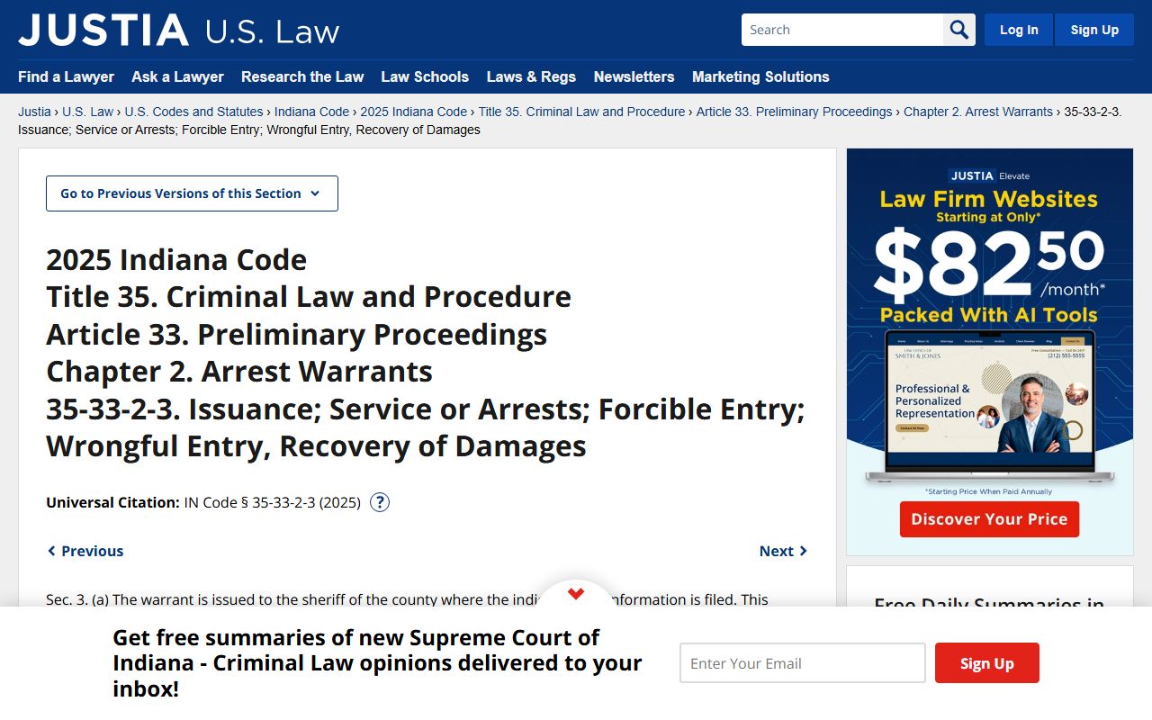 Indiana Code IC 35-33-2-3 bench warrant service rules