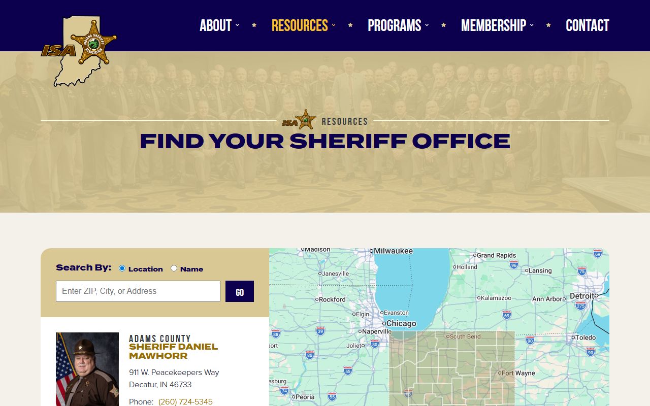 Indiana Sheriffs Association directory for bench warrant inquiries